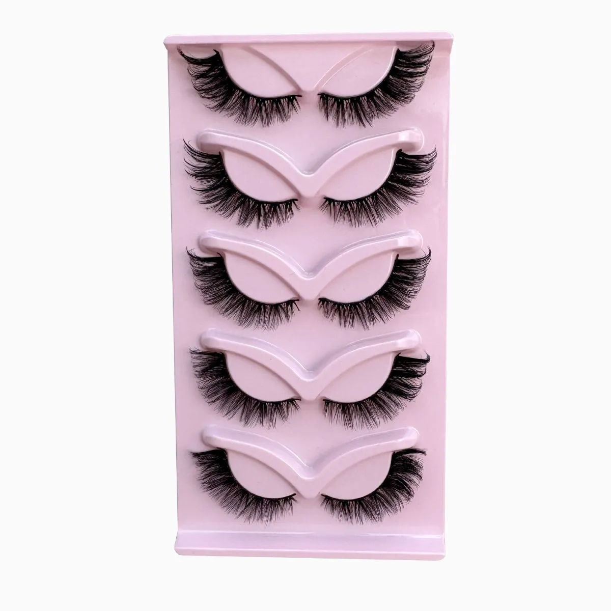 5 Pairs Fox Eye Cat Eye Strip Lashes – Fluffy Volume Curling False Eyelashes, Winged Out Lengthening Faux Mink Lashes for Natural Dramatic Look